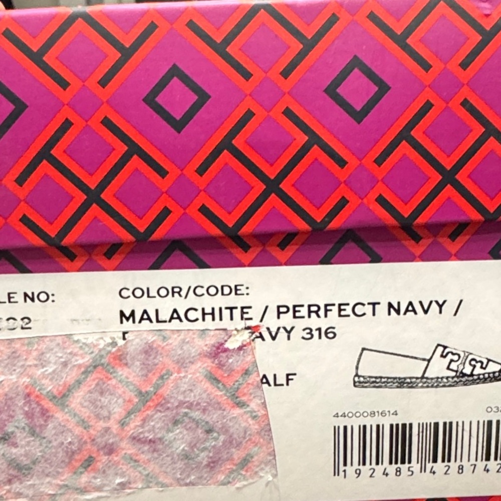 Tory Burch Ines Espadrille Loafers Womens Size 6 Navy Malachite Slip On Flats - Picture 8 of 8